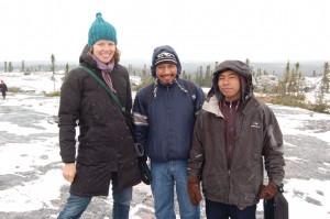 University of Ottawa professor of anthropology and CICADA collaborator Karine Vanthuyne with Guatemalan project partners Aniseto Lopez and Alfredo Perez in the Cree community of Wemindji in northern Quebec. October 2015